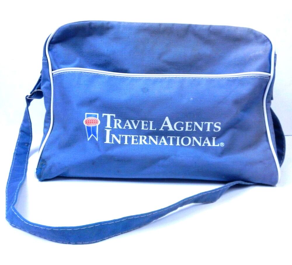 Vintage Travel Agents International Shoulder Bag Blue Carry On Tote Arline Bag